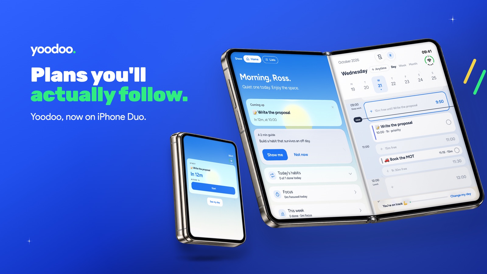 Yoodoo on the iPhone Duo, folded and open: Plans you'll actually follow