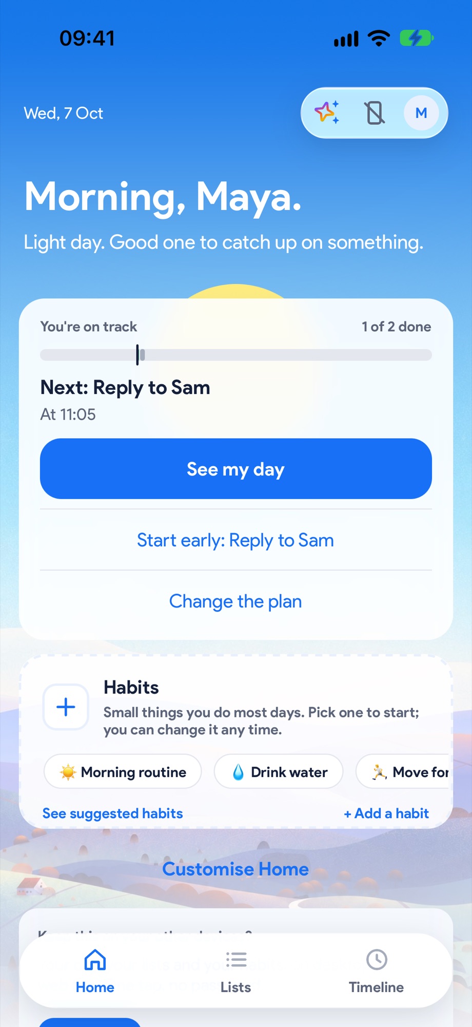 Habits on the homepage