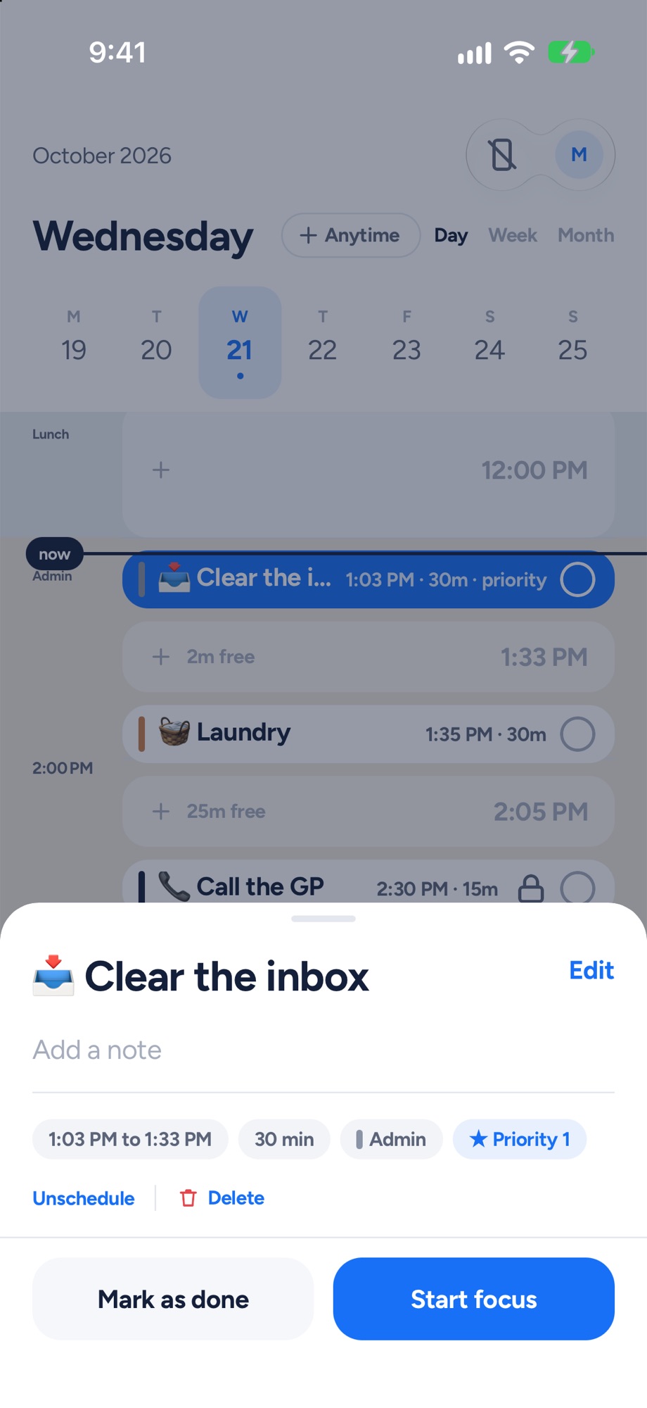 A task with Just start ready to go
